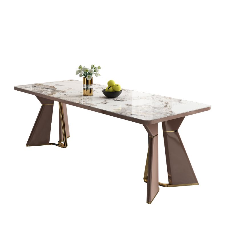 Glam Style Dining Room Table Stone Rectangle Dining Site Table in White