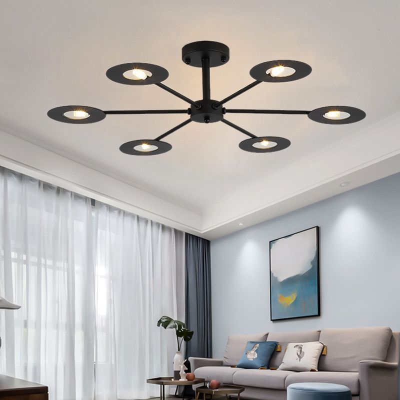 Eisen Sputnik Kronleuchter zeitgenössischer 6/8-Kopf-Hängelampe in Schwarz/Weiß/Schwarzgold für Schlafzimmer