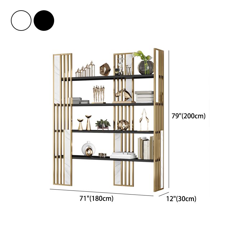 12" W Open Storage Bookcase Gold Metal Frame Bookshelf with Shelves