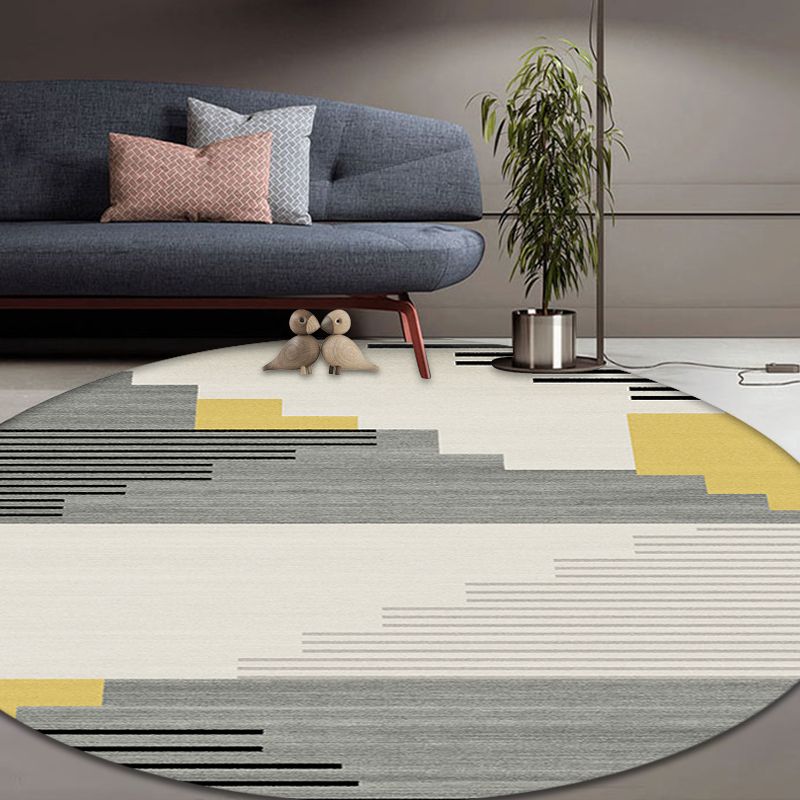 Multi Color Bedroom Rug Modern Geometric and Stripe Pattern Rug Polypropylene Machine Washable Non-Slip Backing Carpet