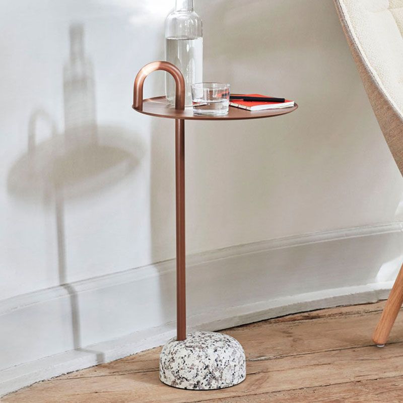 27.75" Tall Steel Round Top Side Table Stone Pedestal End Table