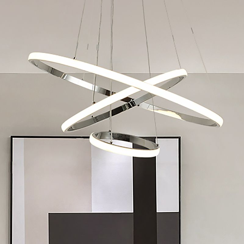 3/4 luces Luz de la sala de estar con tono acrílico de anillo de oro moderno/led cromo lámpara colgante con luz cálida