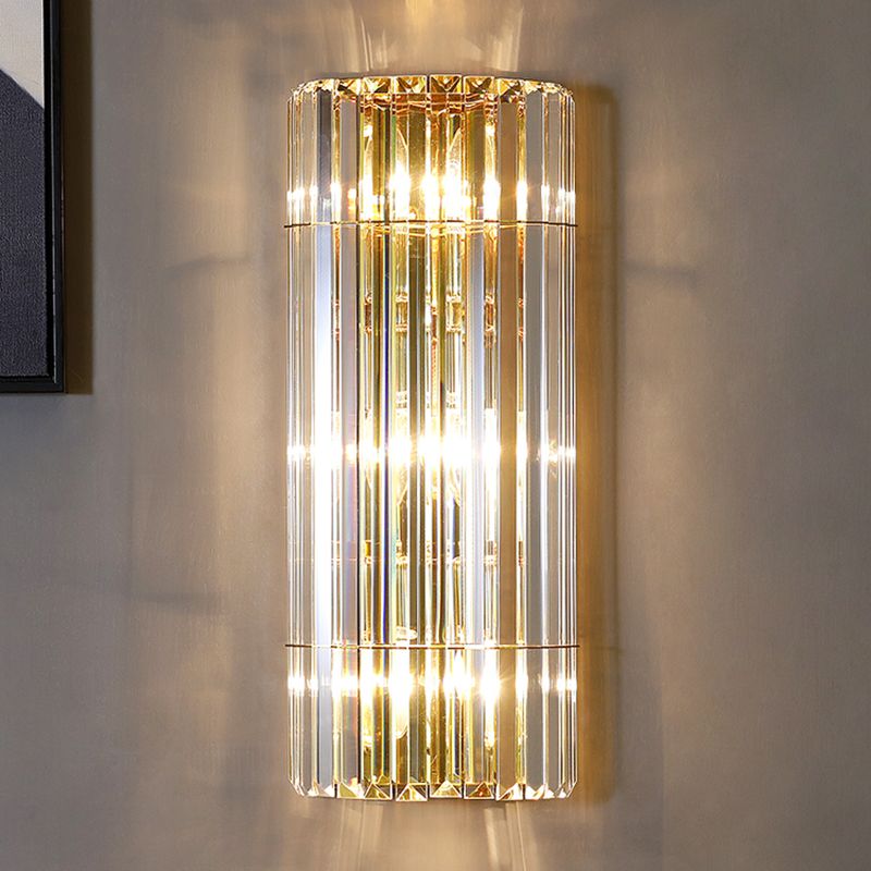 Diconce de pared de oro de acero inoxidable en una lámpara de pared cilíndrica de cristal de estilo romántico moderno para dormitorio
