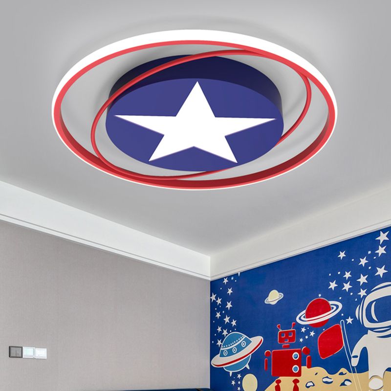Lámpara de techo LED Comic Star and Orbit, iluminación empotrada de acrílico para dormitorio infantil para niños, en azul oscuro