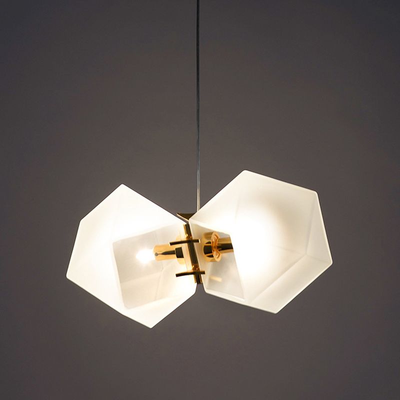 Frosted White Glass Honeycomb Island Lamp Modern Style 2/4/8-Light Brass Ceiling Hang Light for Living Room