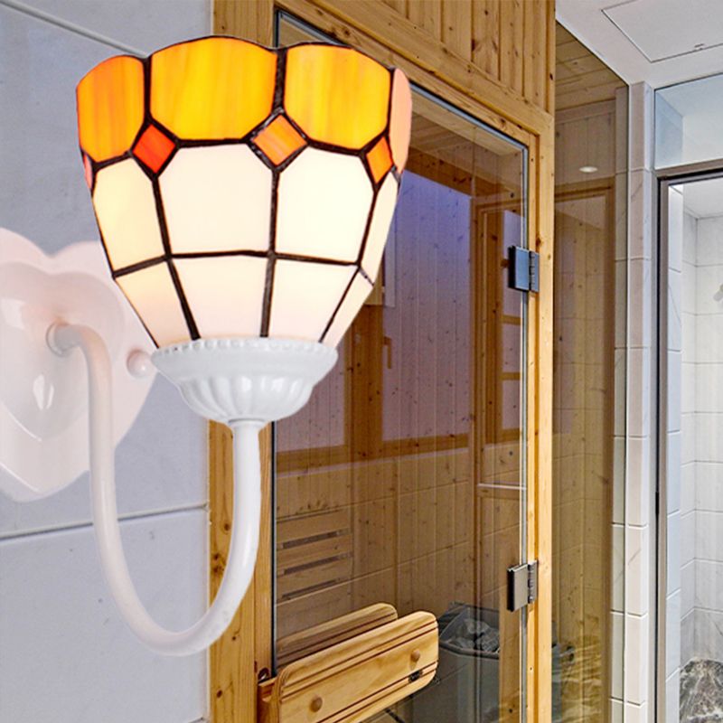 Dome Wall Mount Light Baroque Yellow Glass 1 Head White/Blue/Antique Brass Sconce Light for Hallway