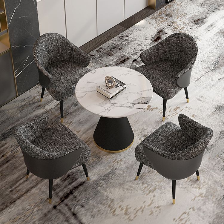 Glam Sintered Stone Dining Room Set with Round Table and Black Leg Dining Table Furniture