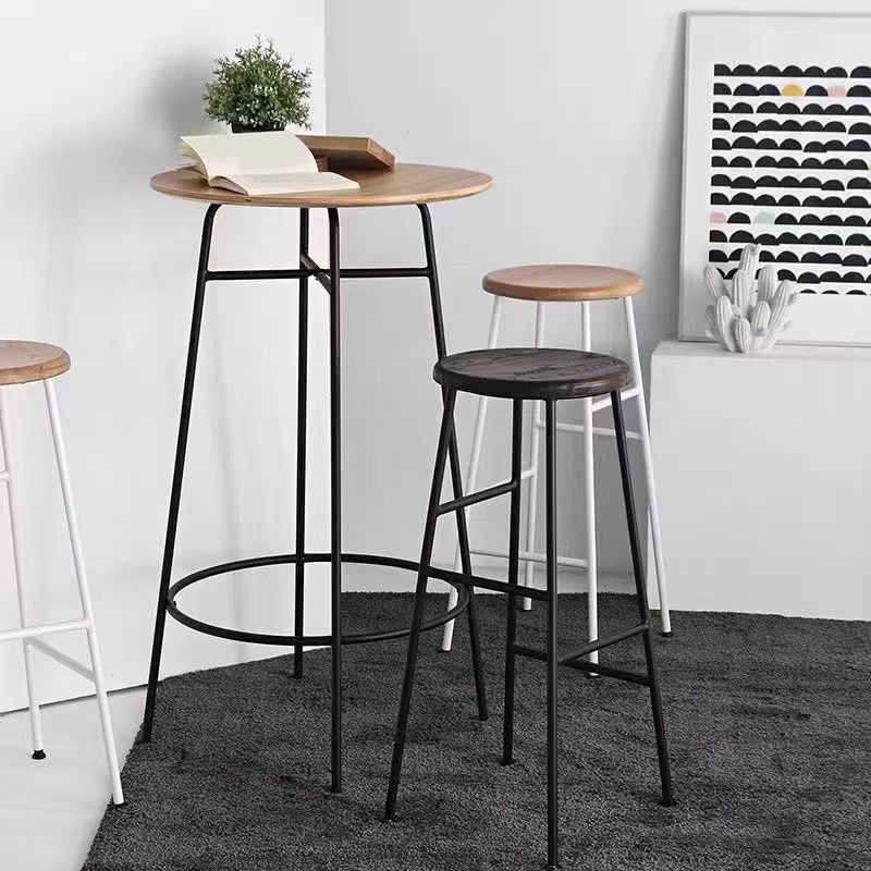 Modern Armless Backless Counter Stool Iron Bar Stool with Seat and Pedal for Cafe