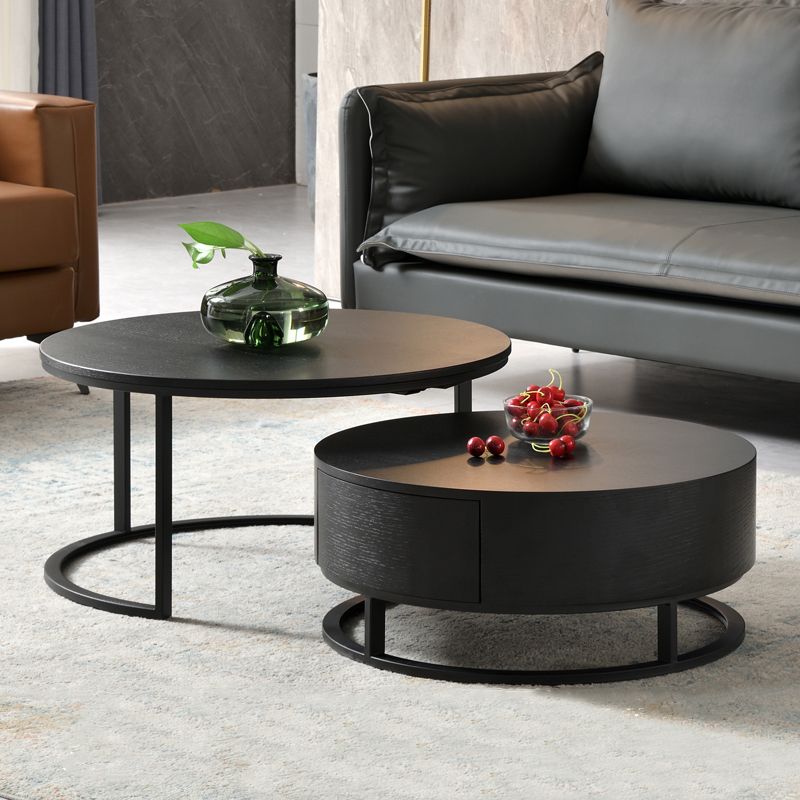 Nordic Style Round Frame/drum Base Solid Wood Table with Drawer Coffee Table