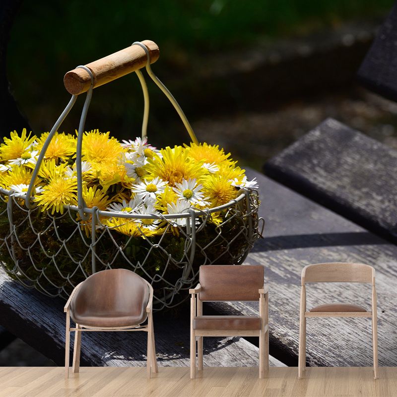 Customized Flower Basket Mural Wall Covering Decorative Mildew Resistant for Living Room