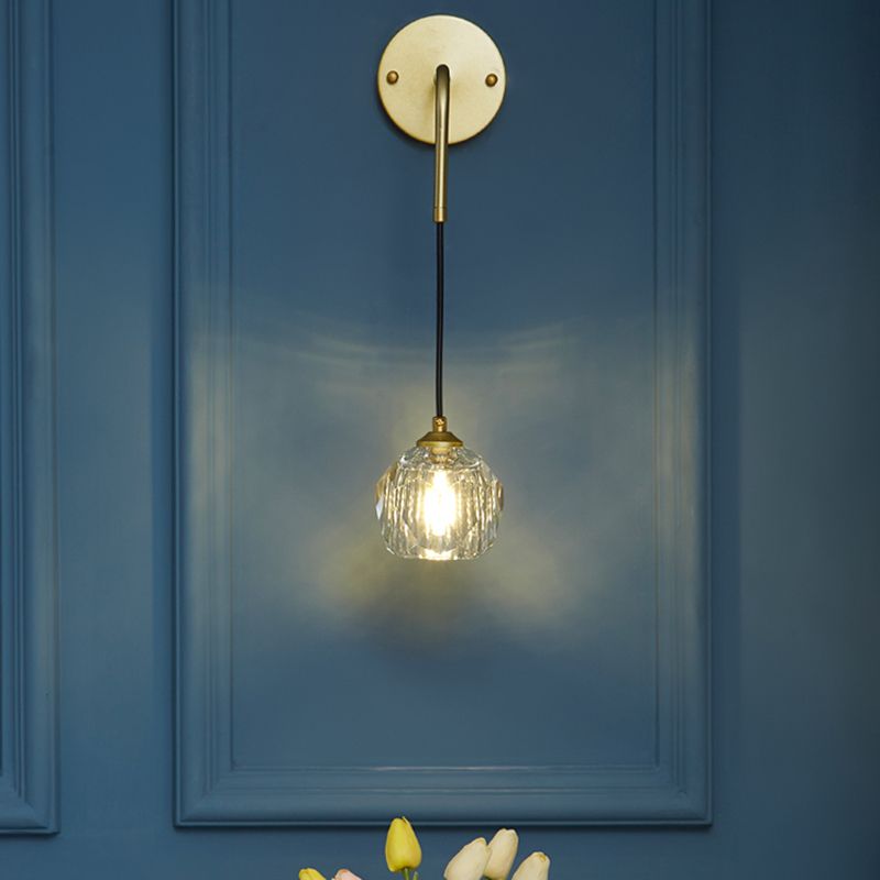 1-Light Contemporary Crystal Wall Sconce Armed Wall Light Lamp for Bedroom