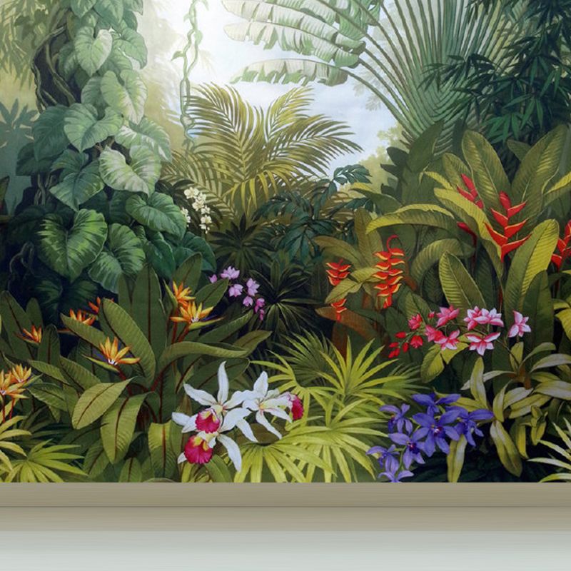 Tropical Botanics Wallpaper Mural Green Stain Resistant Wall Art for Living Room