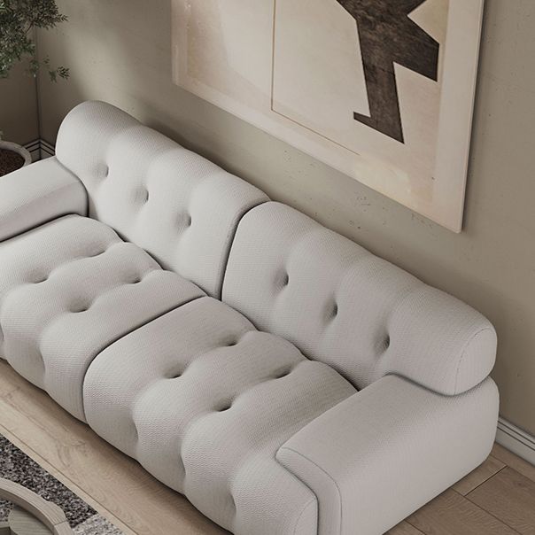 Scandinavian Seating Fabric Living Room Recessed Arm Tufted Standard Sofa