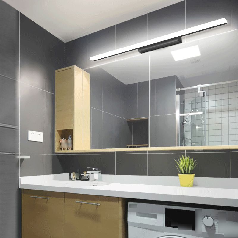 Metal Linear Wall Sconce Modern Single Light Mirror Wall Mount Light Fixture in Black