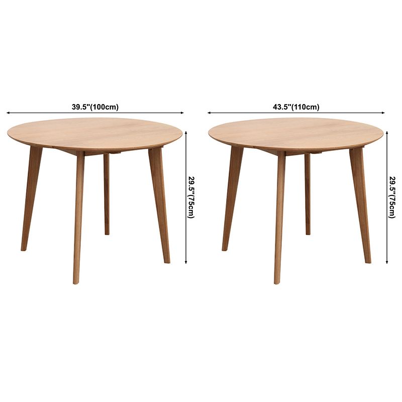 Contemporary Round Dining Table Oak Solid Wood Table with 4 Legs for Dining Room