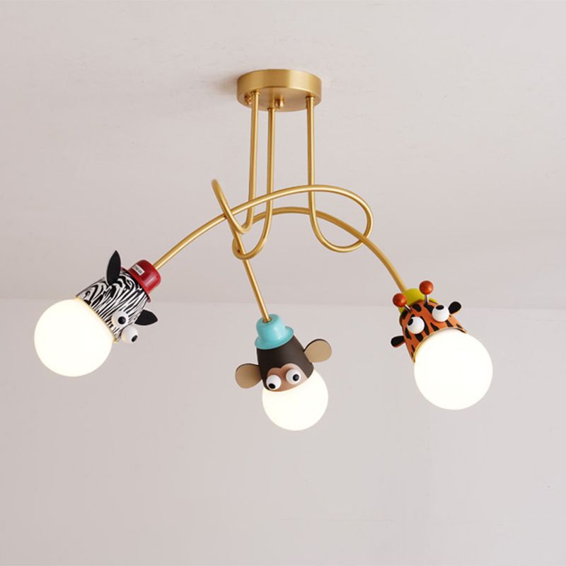 Animal Head Semi Flush Kids Metalic Kindergarten Flush Lighting Lights en oro