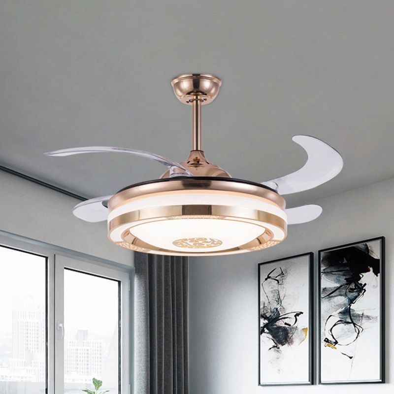 Simplicity LED LED Semi Flush Gold Circolare a 4 pala a ventola della ventola con ombra acrilica, largo 19 "