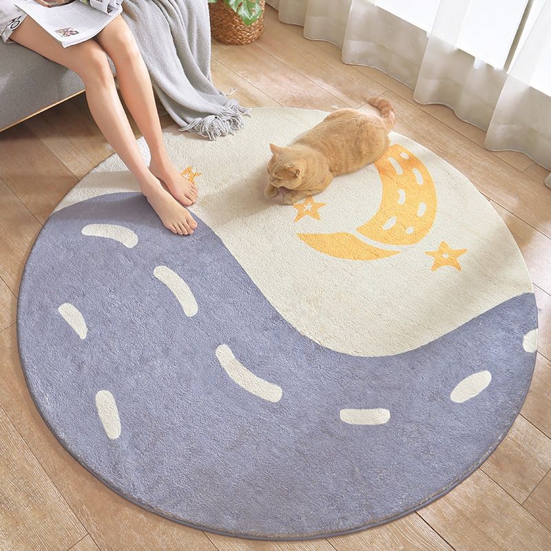 Round Palm Leaves Print Carpet Polyester Modern Indoor Rug Non-Slip Backing Carpet for Living Room