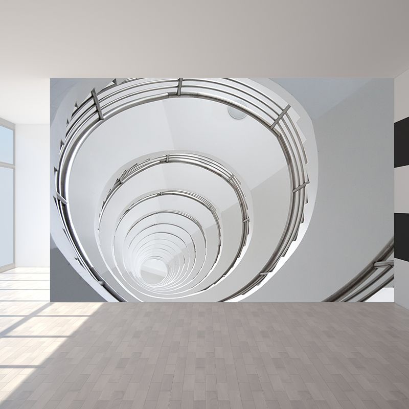 White Spiral Stair Hole Mural Decal Moisture Resistant Wall Decor for Living Room