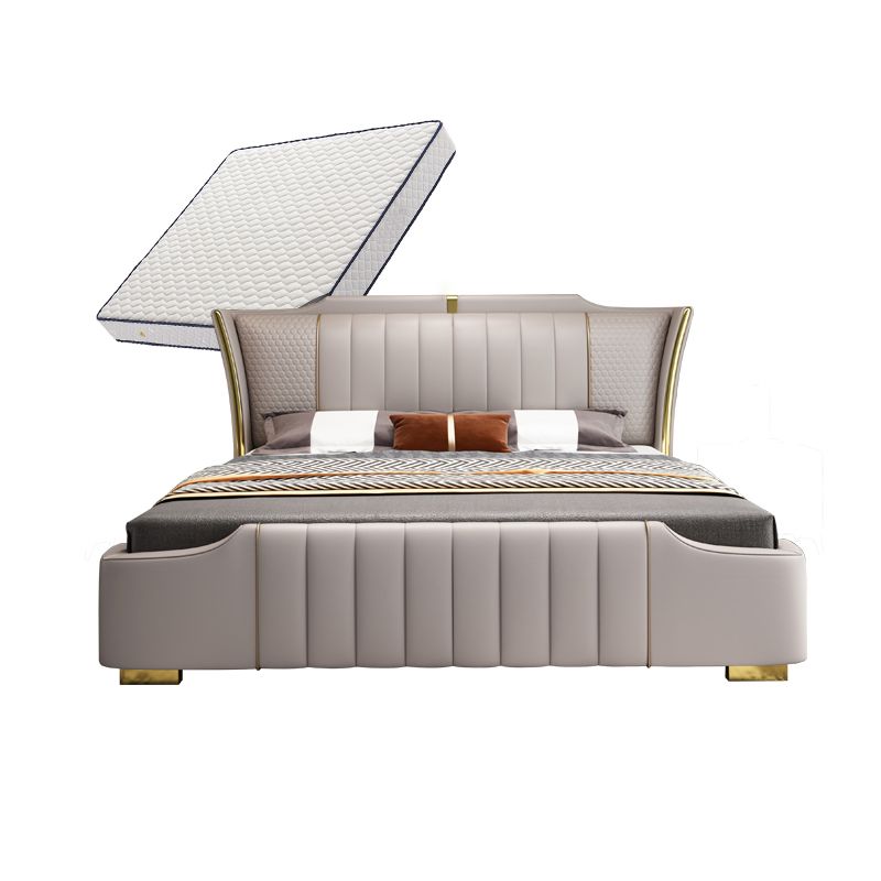 Glam Pine Wood Upholstered Headboard Rectangular Wingback Bed