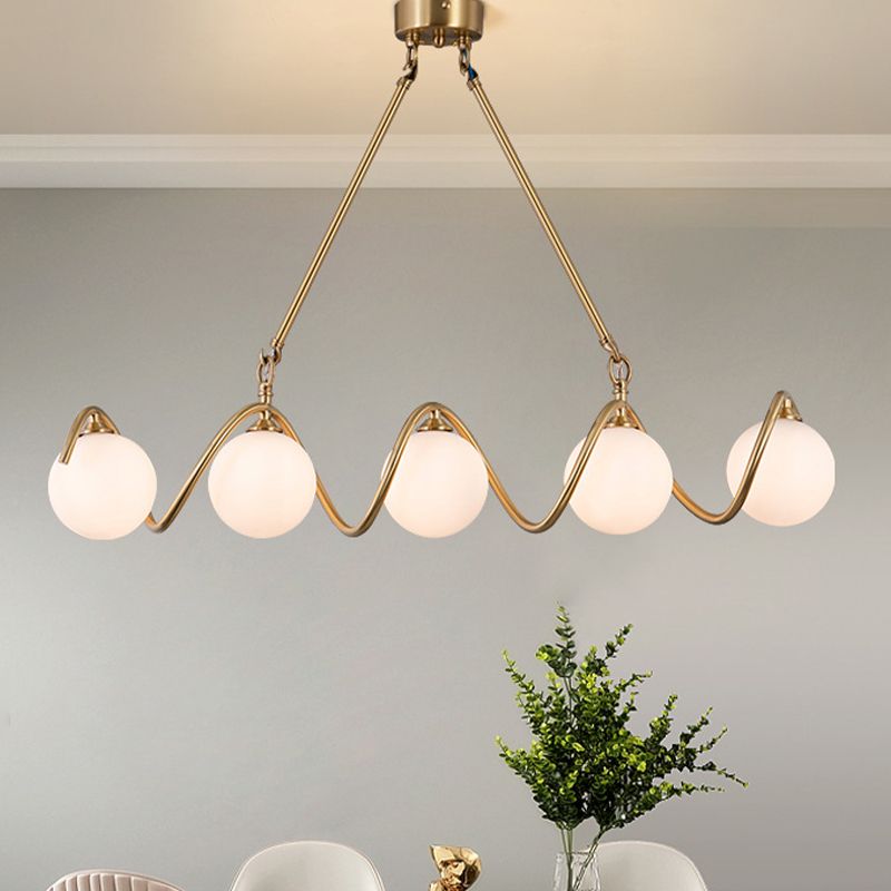 Moderne Kupfer Island Lights Multi-Head-Restaurant Hängende Lampen mit Globe Glass Shade