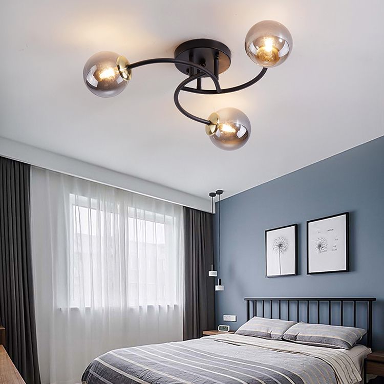 Simplicity Ball Shape Semi Flush Mount Lighting Glass Bedroom Semi Flush Ceiling Light
