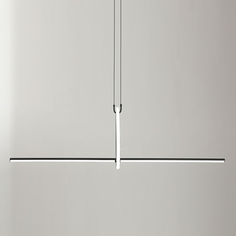 Modern Style Linear Shape Island Lights Metal 2 Light Pendant Lights in Black