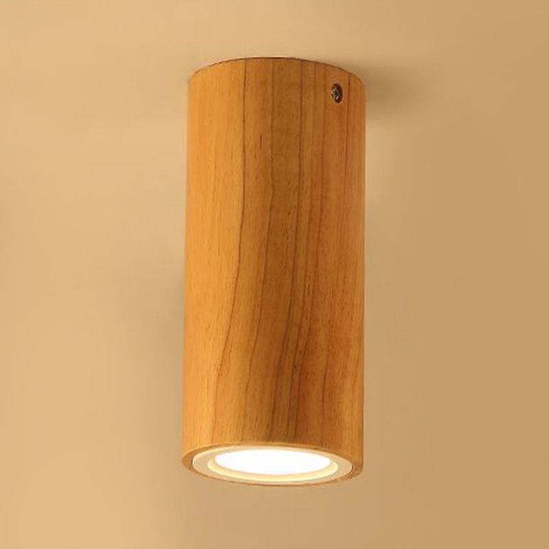 Lámpara empotrada cilíndrica de madera estilo asiático, montaje empotrado en color beige para comedor
