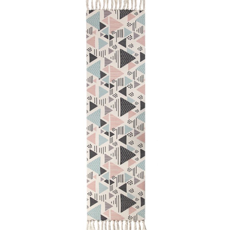 Multi Color Funky Rug Cotton Geometric Shapes Rug Pet Friendly Machine Washable Carpet for Bedroom