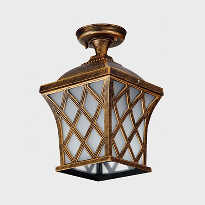 Vierkant matwit glazen plafondlamp Traditioneel 1-lamps binnenplaats semi-inbouwlicht