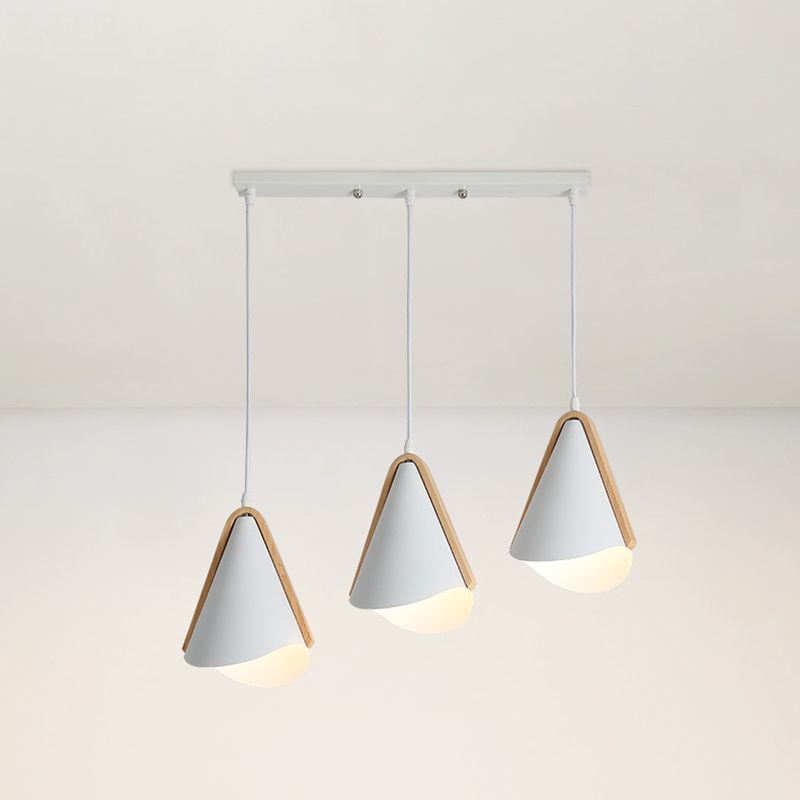 Kegelschatten 3-Leuchten moderne einfache LED-Style Hanging Deckenleuchten in Weiß