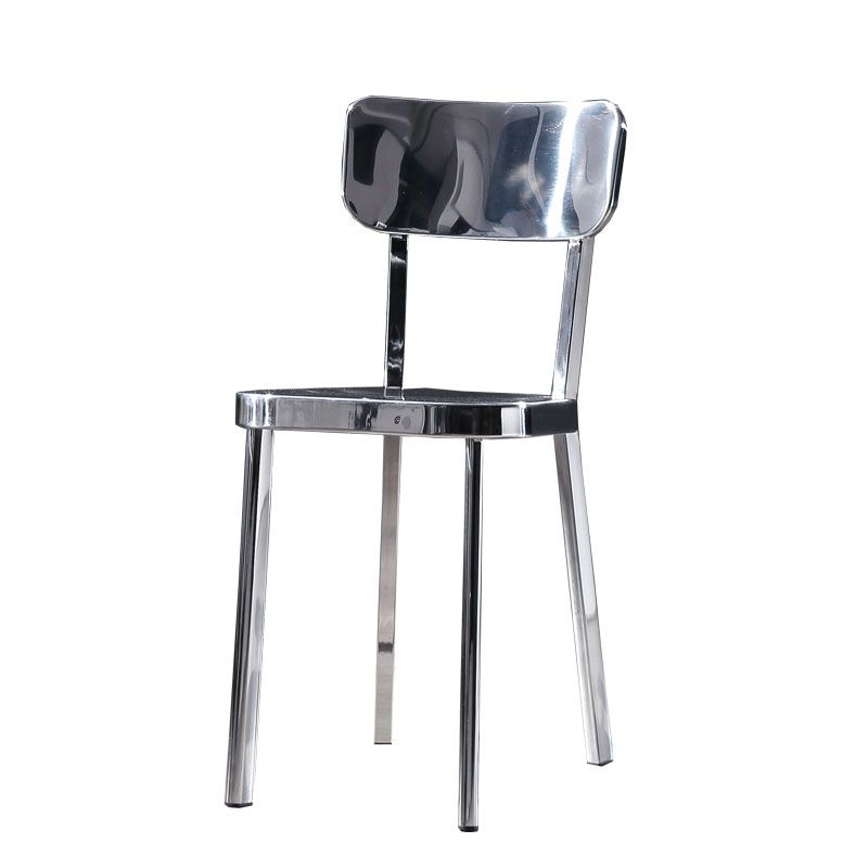 Silver Industrial Dining Chairs Stainless Steel Armless Dining Side Chair