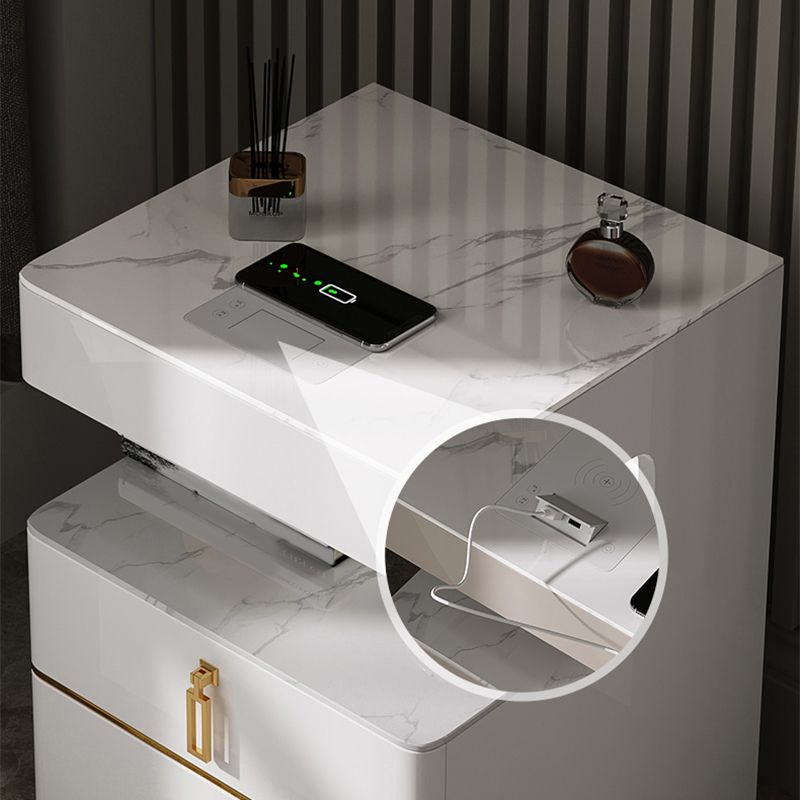 3-Drawer Nightstand with USB charging 21.65" Tall Faux Leather Nightstand