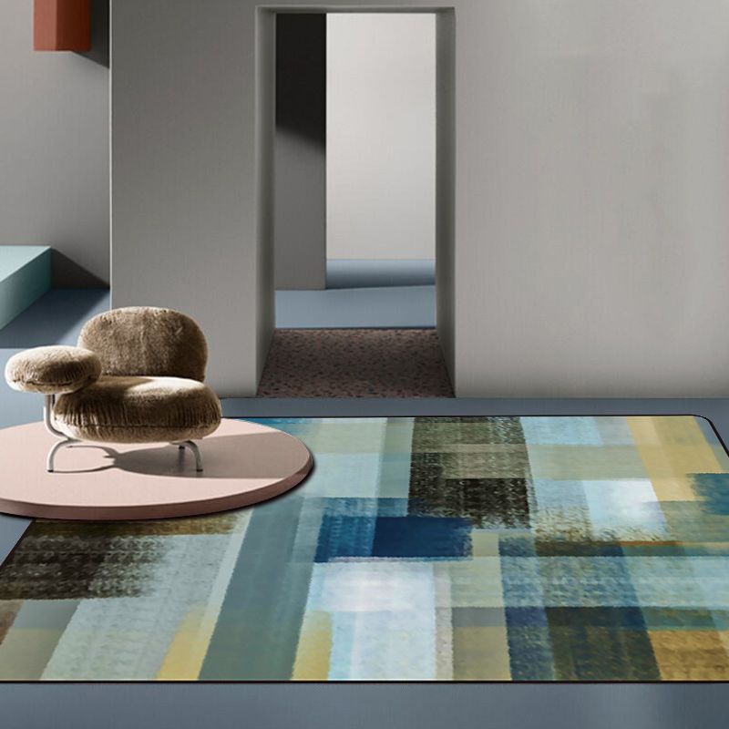 Blue and Brown Bedroom Rug Modern Abstract Painting Pattern Area Rug Polyester Non-Slip Backing Carpet