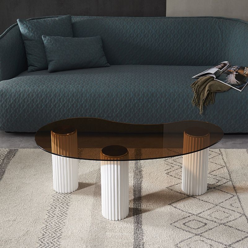 Free Form Glass Top Coffee Table with 3 Steel Legs Single Coffee Table