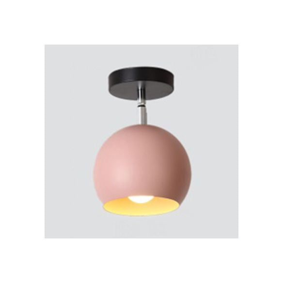 1 Light Metallic Semi-Flush Mount Light Macaron Blue/Pink Globe Shade Balcony Rotatable Ceiling Lamp