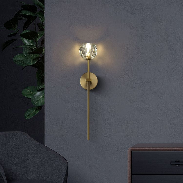 Gold Crystal Wall Lamp in Modern Luxury Style Copper Globe Wall Sconce for Bedroom