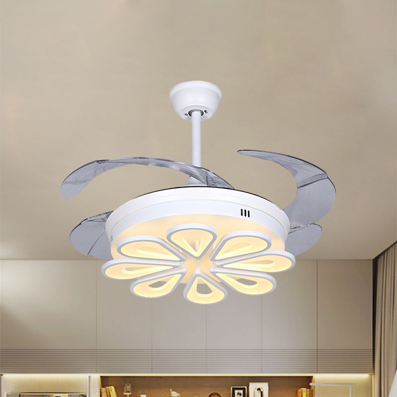 Lampada a ventola a sospensione floreale contemporanea LED ACRILICO LED vicino alla luce del soffitto con 4 lame trasparenti, 42 "W