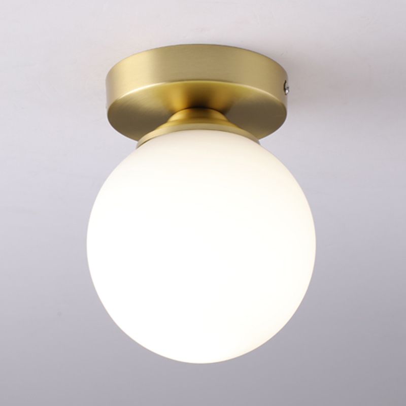 Modern Concise Flush Mount Copper Globe Ceiling Light with White Glass Shade