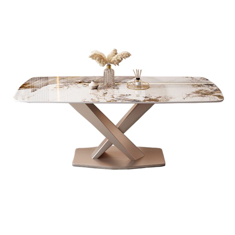 Modern Style Dining Table Rectangle Dinner Table with Metal Base for Dining Room