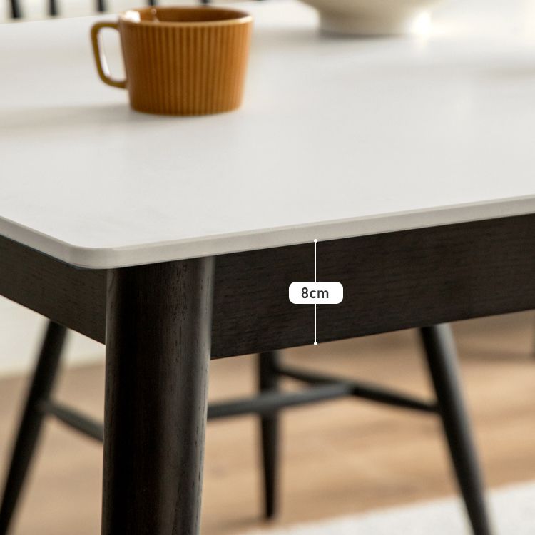 Modern Rectangular Stone White Top Dining Table with 4 Oak Black Legs