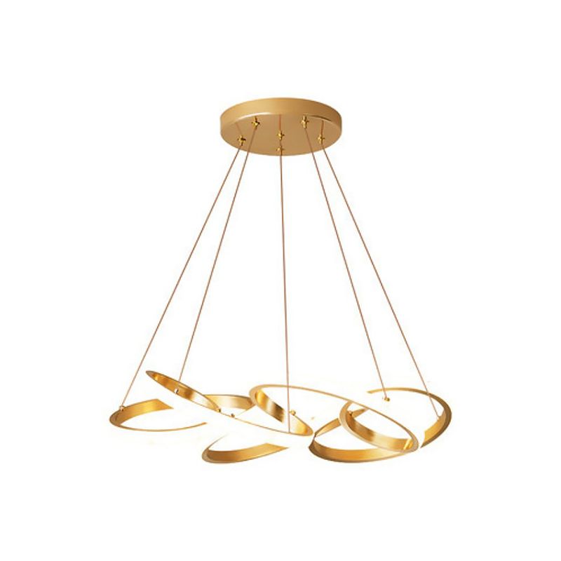 Twisted Round Dining Room Pendant Lamp Metal LED Modernist Ceiling Chandelier in Gold, Warm/White Light