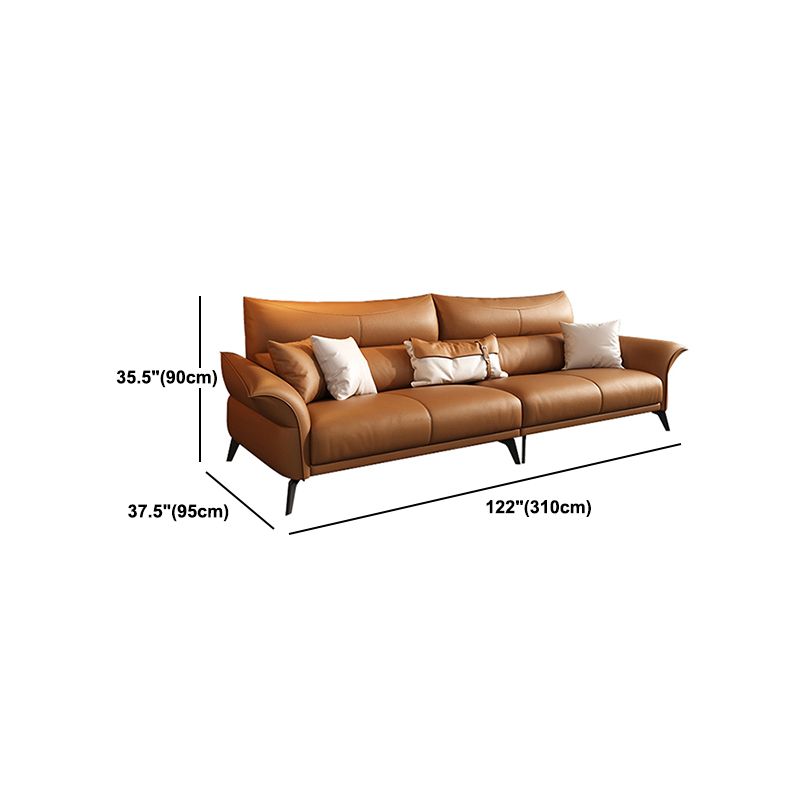Contemporary Sewn Pillow Back Standard Flared Arm Genuine Leather Sofa