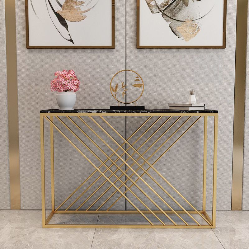 Contemporary Marble Console Sofa Table Rectangle Stain Resistant End Table for Hall