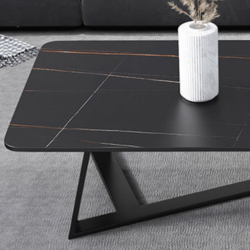 Glam Style Grey/black Gold/white Gold Rock Slate Top Coffee Table