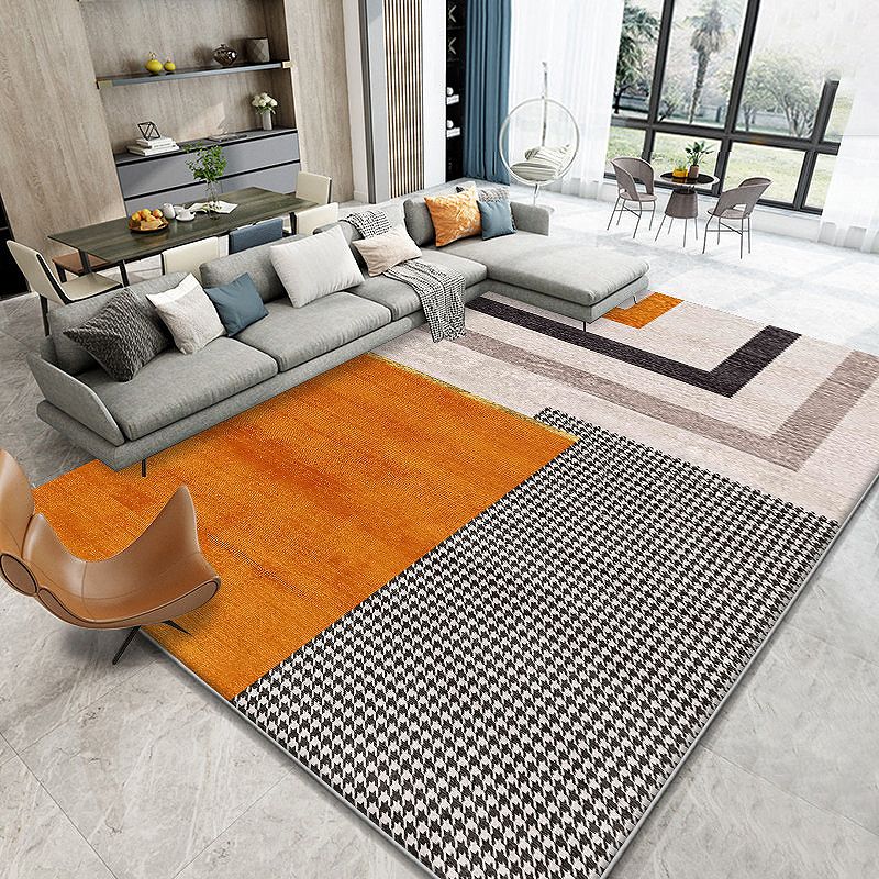 Orange Modern Rug Blending Striped Indoor Rug Non-Slip Backing Rug for Living Room