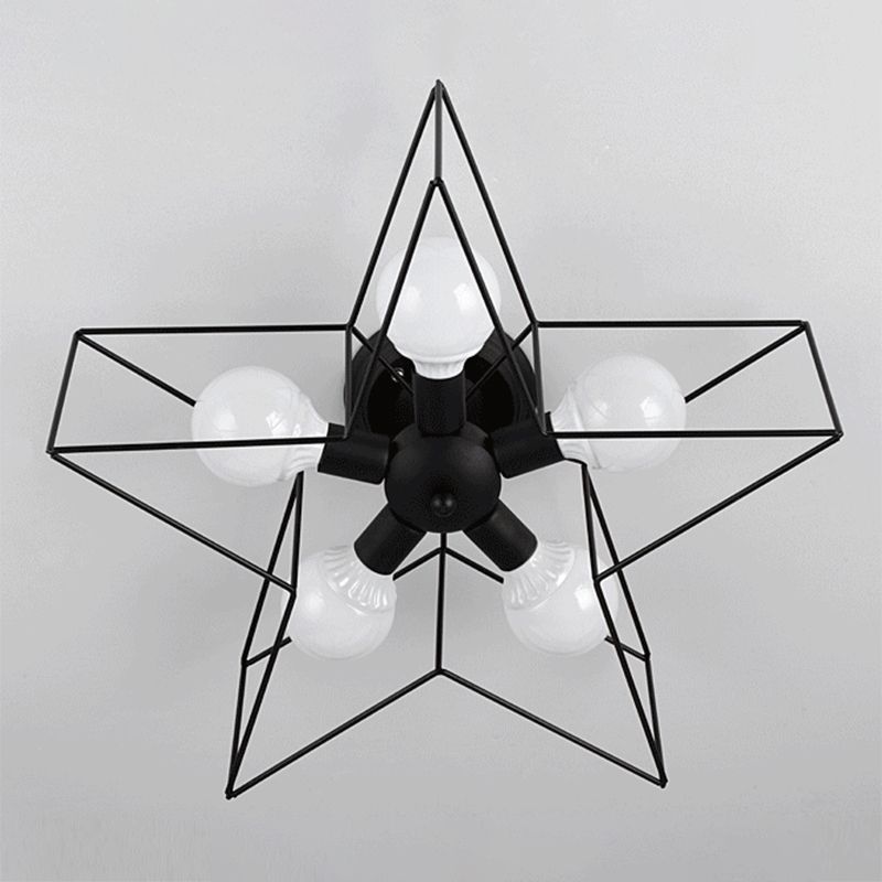 Plafoniera a stella con struttura in ferro in ferro stile retrò industriale, montaggio a semi-incasso a 5 luci