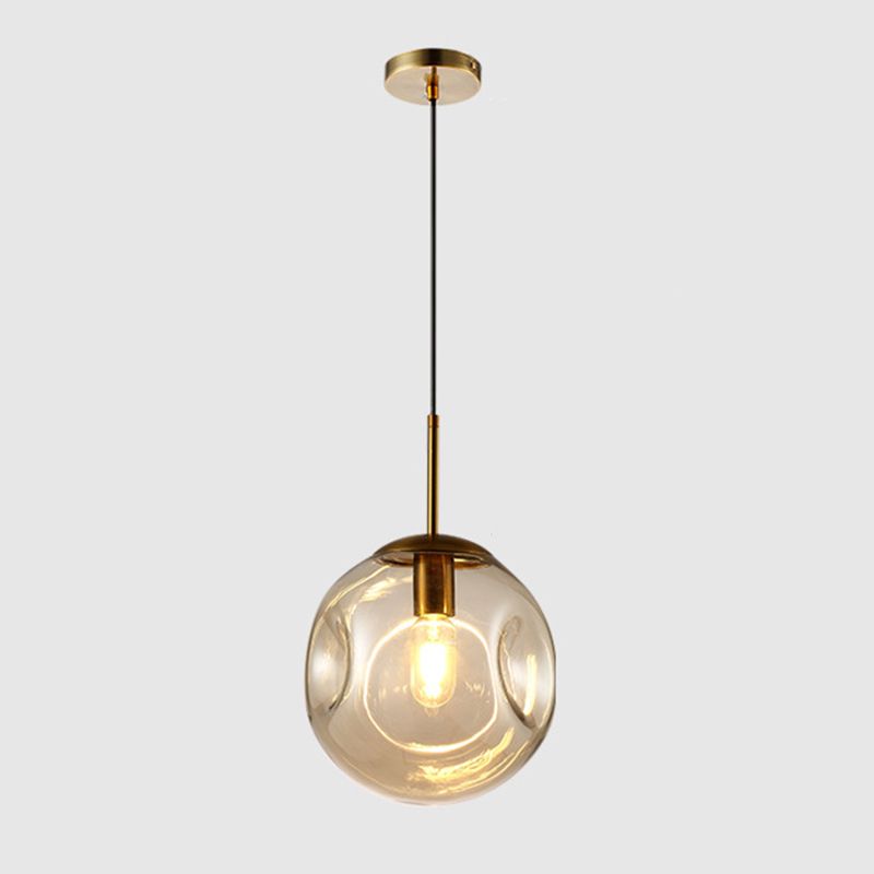 Lámpara de colgación esférica de vidrio con hoyuelos simplicidad de acabado de latón de la cabeza para cenar para cenar