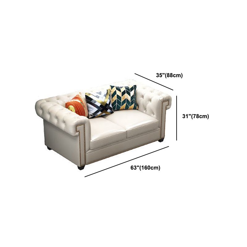 Tufted Rolled Arm Chesterfield Sofa Faux Leather Beige Cushions Sofa
