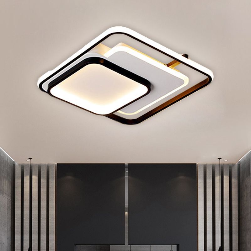 Metal Rectangle/Square Ceiling Flush Simplicity LED Black Flush Mount in Warm/White Light, 16.5"/20.5"/33.5" Wide